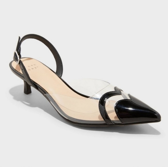 a new day Shoes - RESTOCKED a new day Eleanor Black and Clear Heart  Slingback Heels